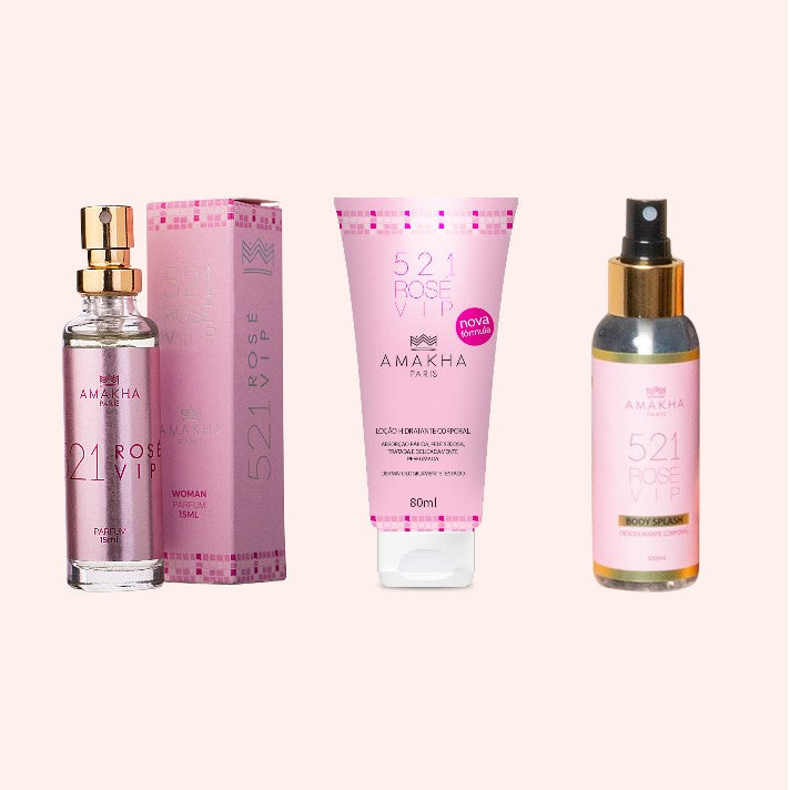 Kit Body Splash + Perfume Amakha Paris + Hidratante 521 Vip Rosé (212 Vip Rosé - CH)
